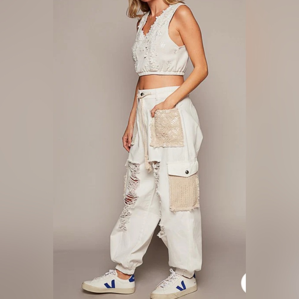 205. NWT POL White and Cream Joggers/Track Pants